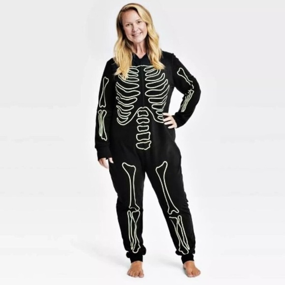 Women's Glow-In-The-Dark Skeleton Halloween Onesie, Small- EUC - Picture 1 of 4